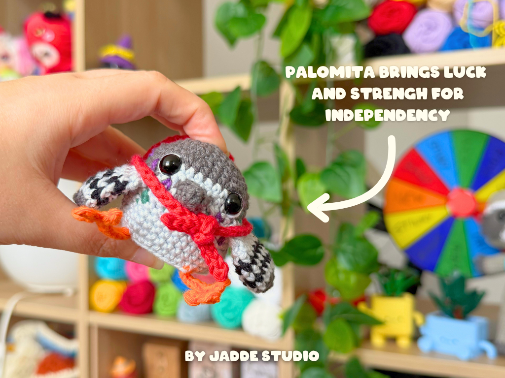 Popcorn the Pigeon with an Amanita Hat