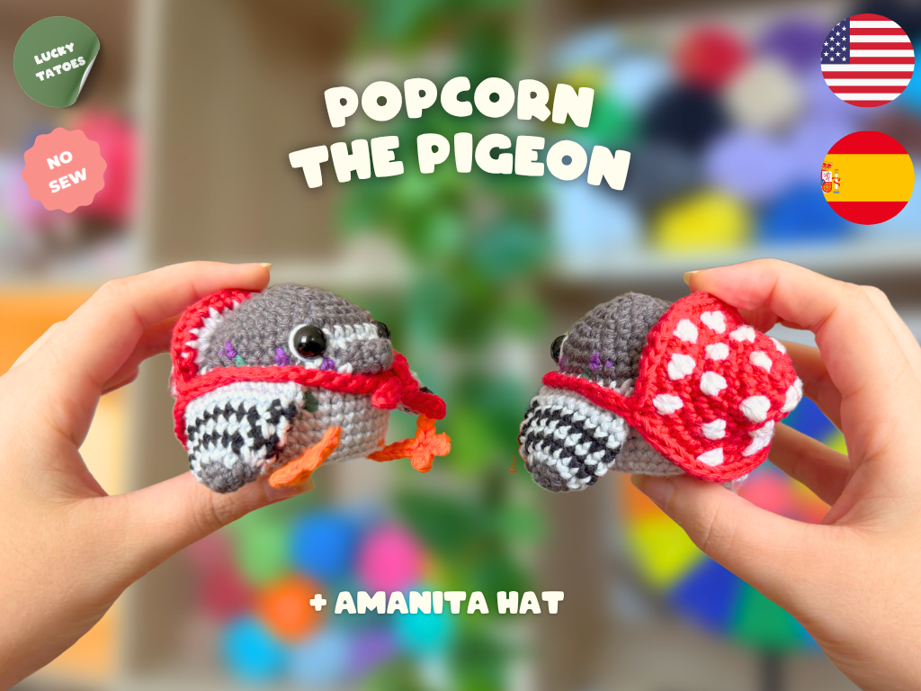 Popcorn the Pigeon with an Amanita Hat