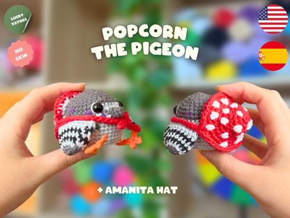 Popcorn the Pigeon with an Amanita Hat