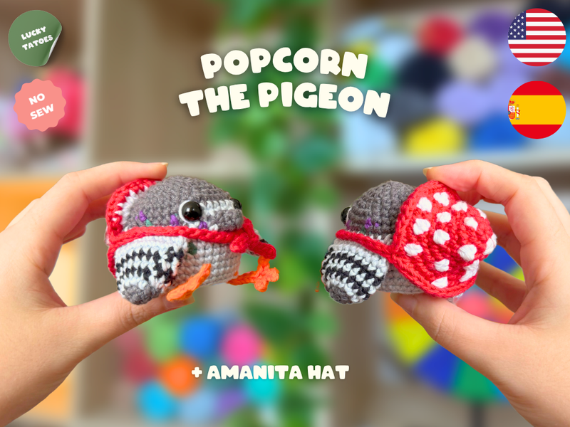 Popcorn the Pigeon with an Amanita Hat
