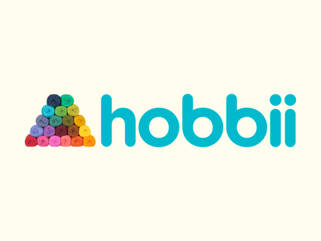 Colorful spools of thread forming the 'hobbii' brand logo on a white background