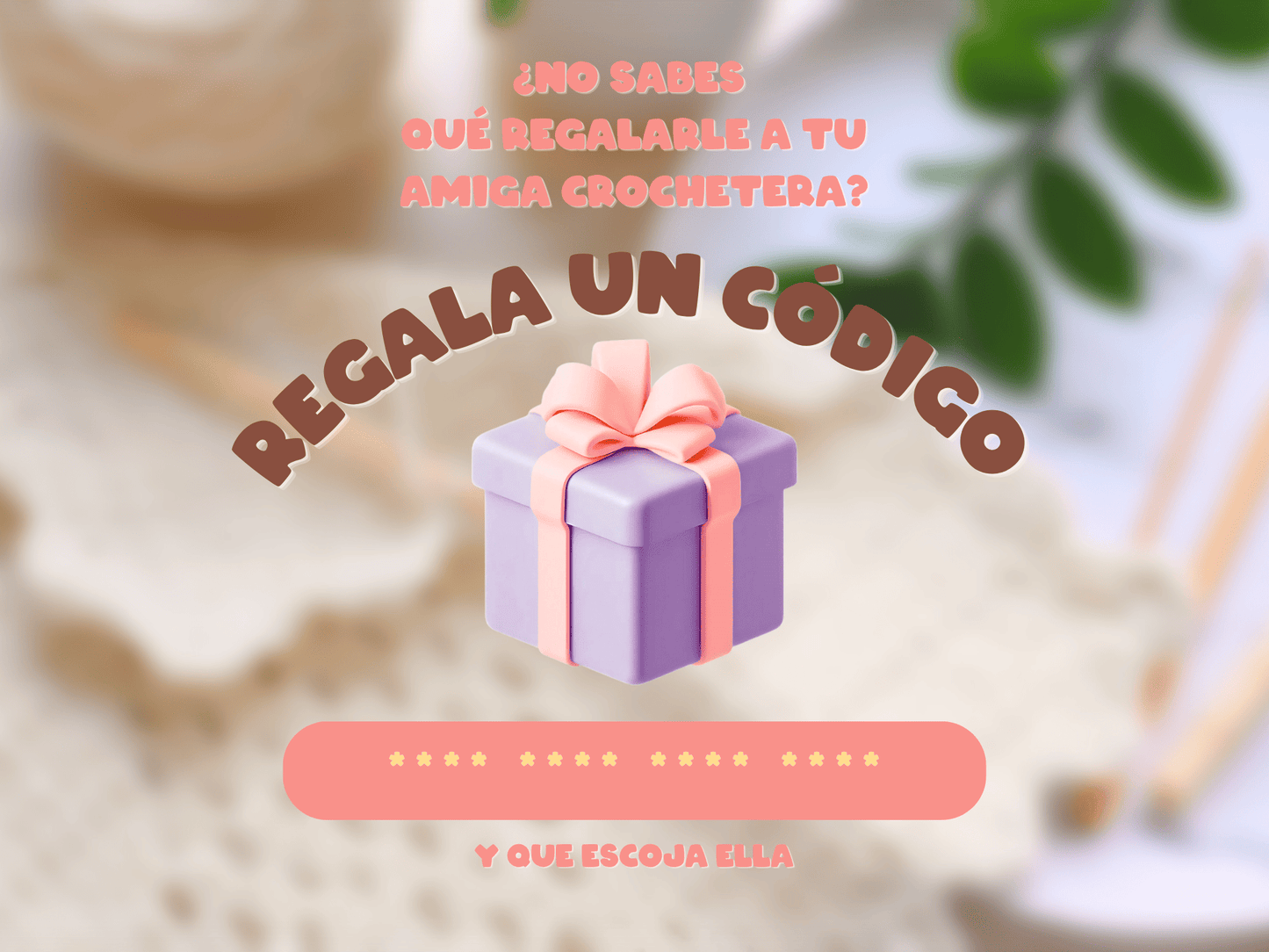 Promotional graphic with a gift box and text in Spanish about giving a code as a gift.